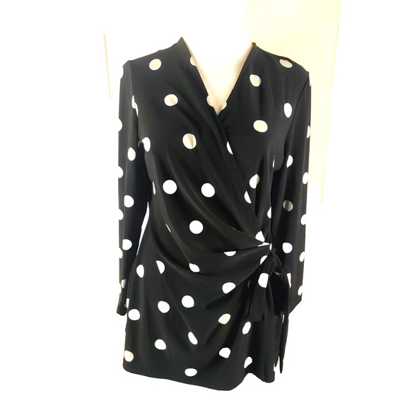 Anne Klein Women's Tunic Top Quarter Sleeve Black White Polka Dot Size Small - Picture 1 of 8